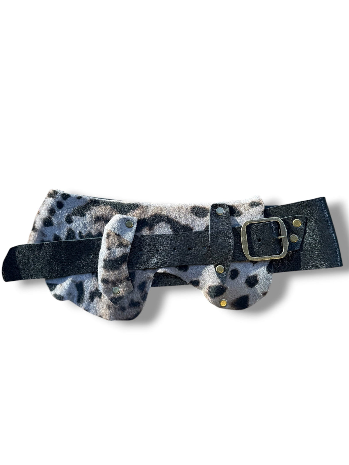 Kadın Cheetah Hayvan Desenli Kürklü Tokalı Deri Kemer - Asimetrik Günlük Kemer – Bohem Tarz Kadın Giyim Tasarım | Yılday Gür Butik