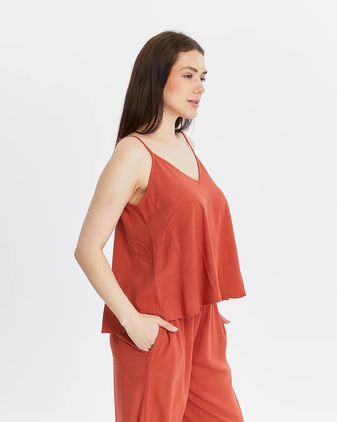 Keten Askılı Turuncu Bluz - Hafif ve Şık Tasarım butik bohem giyim – Yılday Gür Butik Üsküdar Emaar