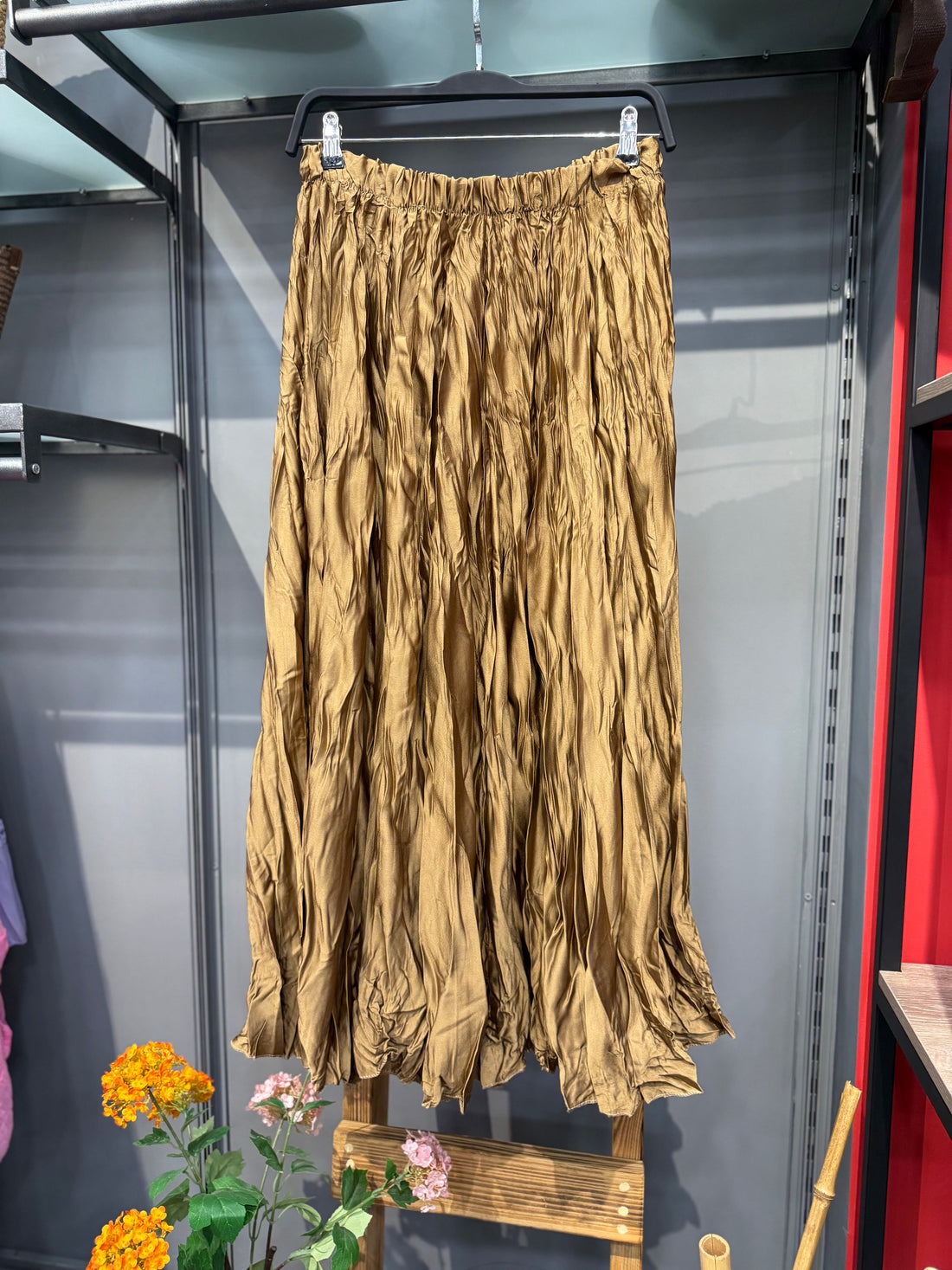 Kırışık Kumaş Clash Vizon Maxi Etek - Bohem Dokulu Maxi Etek Etek butik bohem giyim – Yılday Gür Butik Üsküdar Emaar