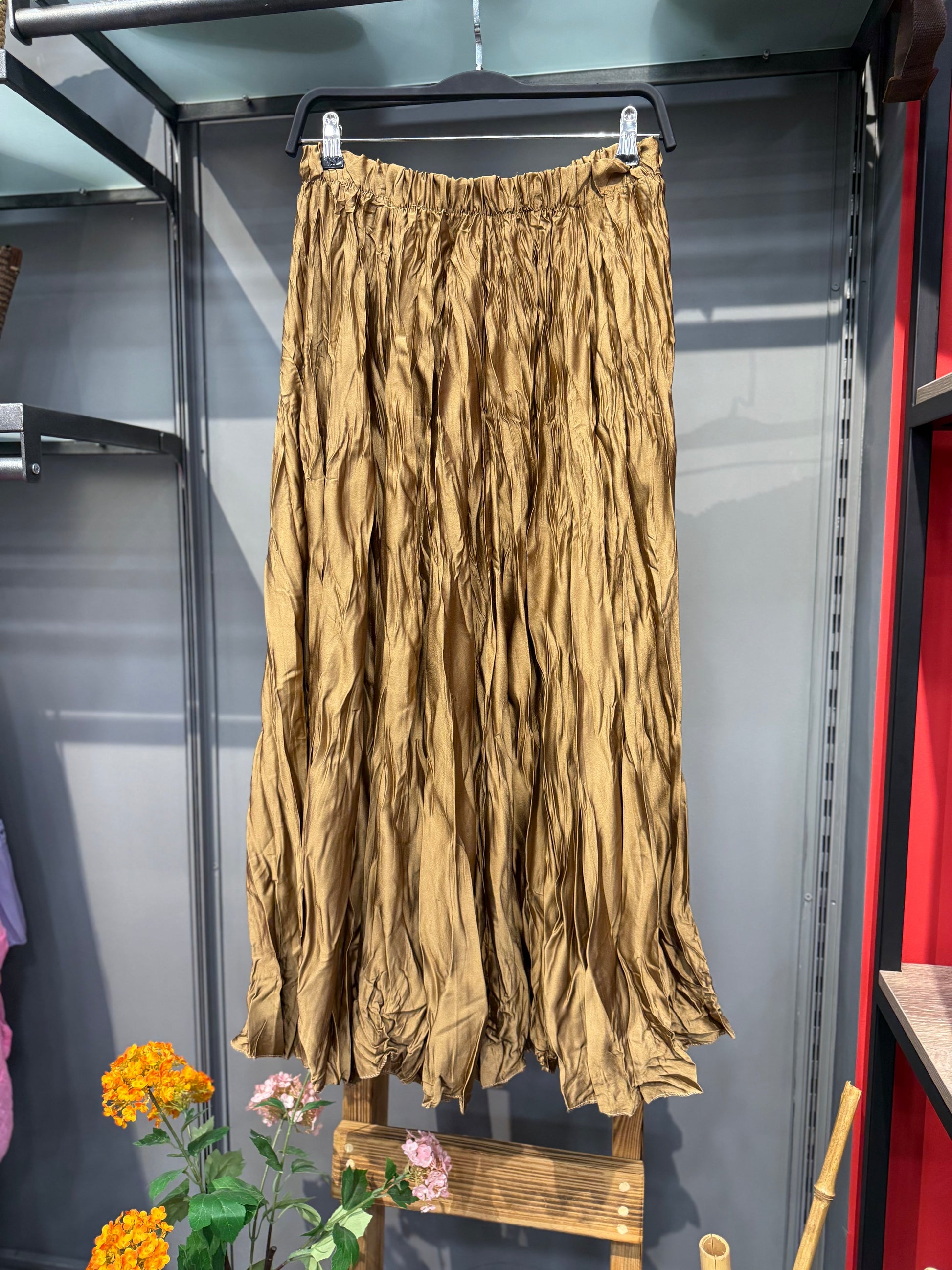 Kırışık Kumaş Clash Vizon Maxi Etek - Bohem Dokulu Maxi Etek Etek butik bohem giyim – Yılday Gür Butik Üsküdar Emaar