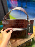 Kroko Desenli Hakiki Deri El ve Omuz Çantası - Bohem Vintage Tasarım – Bohem Tarz Kadın Giyim Tasarım | Yılday Gür Butik