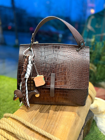 Kroko Desenli Hakiki Deri El ve Omuz Çantası - Bohem Vintage Tasarım – Bohem Tarz Kadın Giyim Tasarım | Yılday Gür Butik