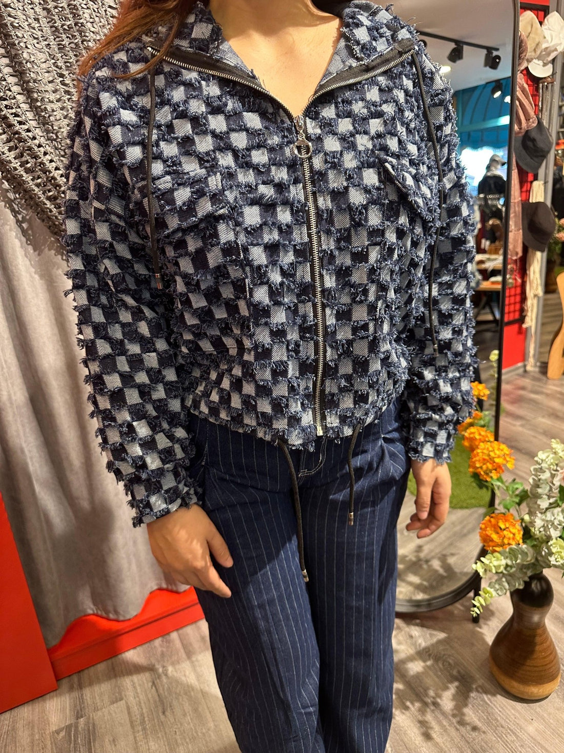 Lacivert Ekoseli Spor Ceket - İthal ve Şık Tasarım butik bohem giyim – Yılday Gür Butik Üsküdar Emaar