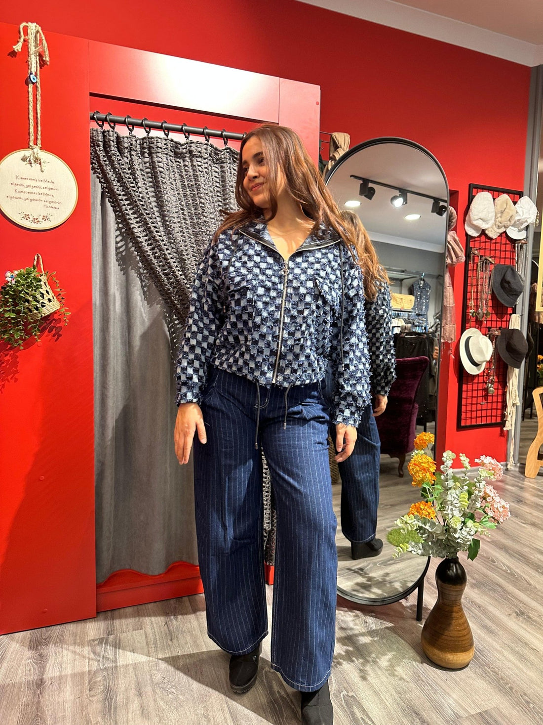 Lacivert Ekoseli Spor Ceket - İthal ve Şık Tasarım butik bohem giyim – Yılday Gür Butik Üsküdar Emaar