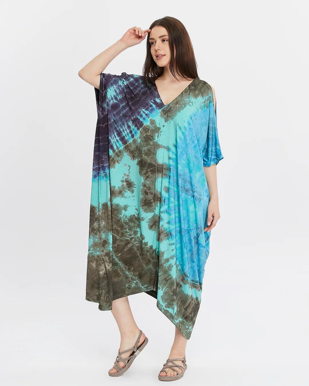 Mavi Batik Elbise - Doğal ve Modern Tasarım Elbiseler butik bohem giyim – Yılday Gür Butik Üsküdar Emaar