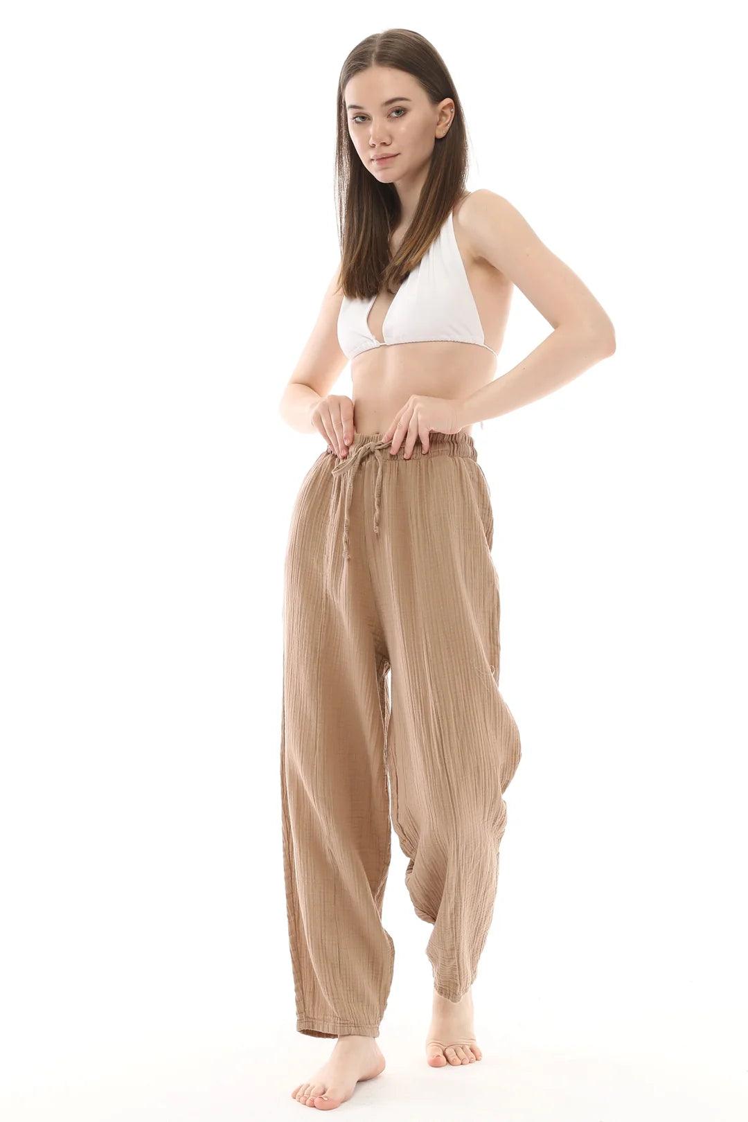 Müslin Vizon Pantolon - %100 Pamuk ve Şık Tasarım Giyim > Alt Giyim > Pantolon butik bohem giyim – Yılday Gür Butik Üsküdar Emaar