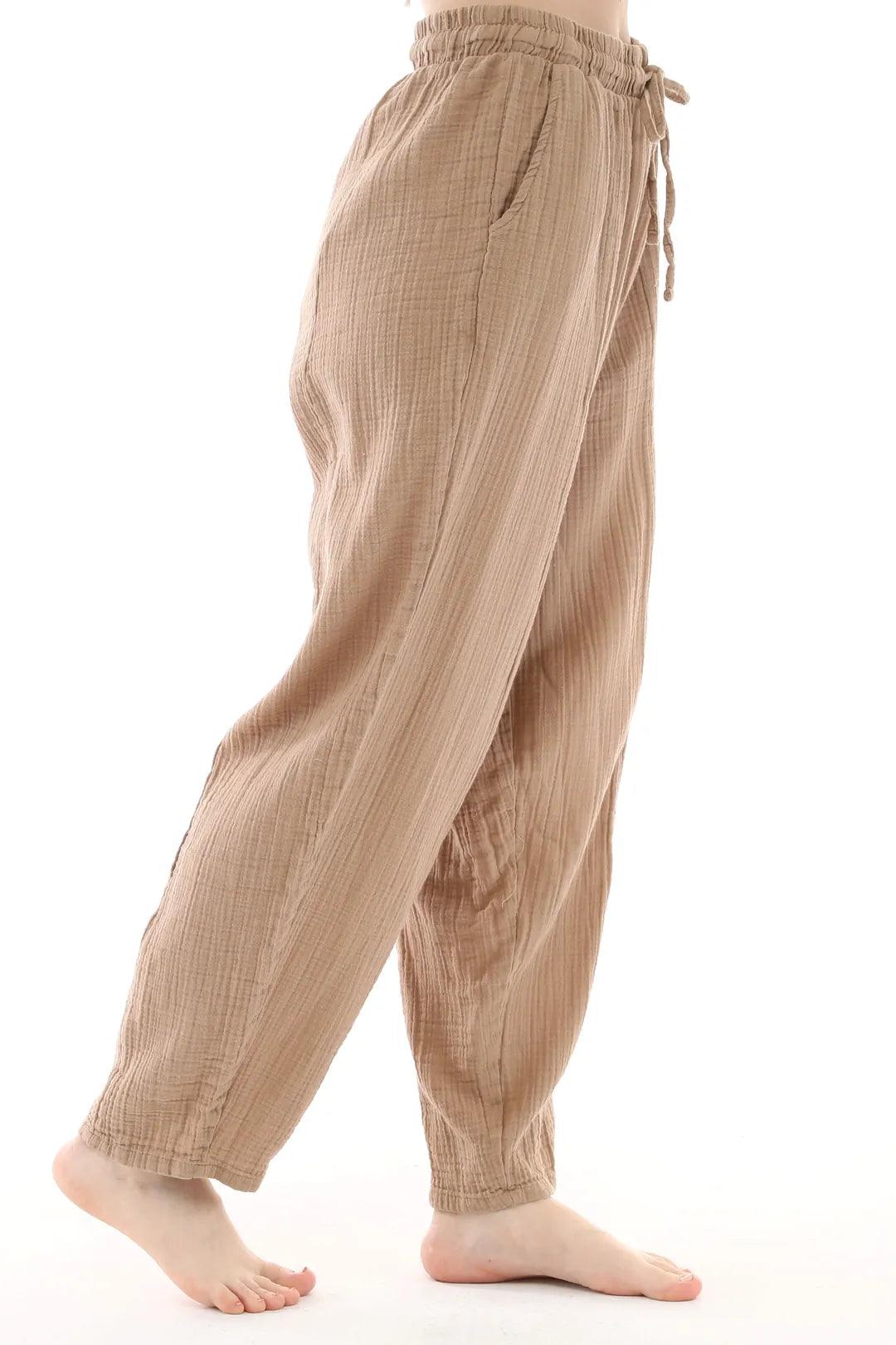 Müslin Vizon Pantolon - %100 Pamuk ve Şık Tasarım Giyim > Alt Giyim > Pantolon butik bohem giyim – Yılday Gür Butik Üsküdar Emaar