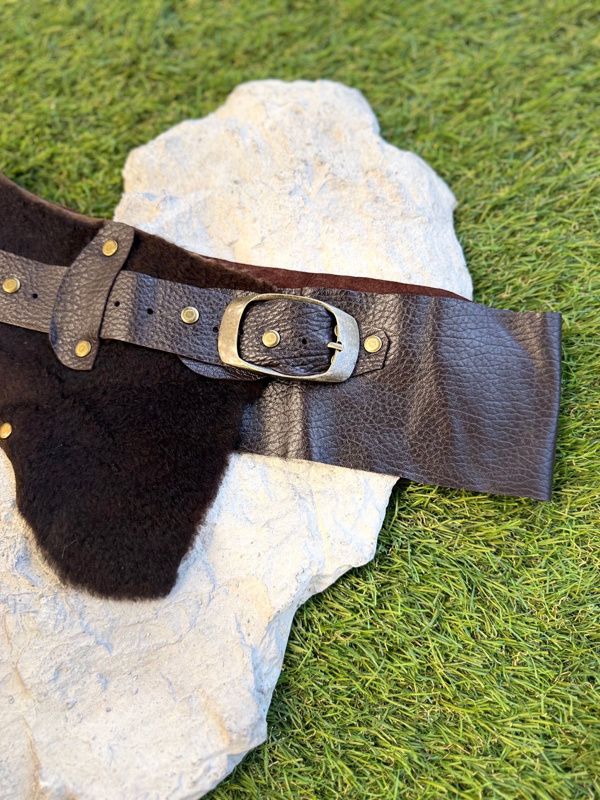 Noctaine Kürk Detaylı Tasarım Deri Kemer - El Yapımı İmza Tasarım Kemer – Bohem Tarz Kadın Giyim Tasarım | Yılday Gür Butik