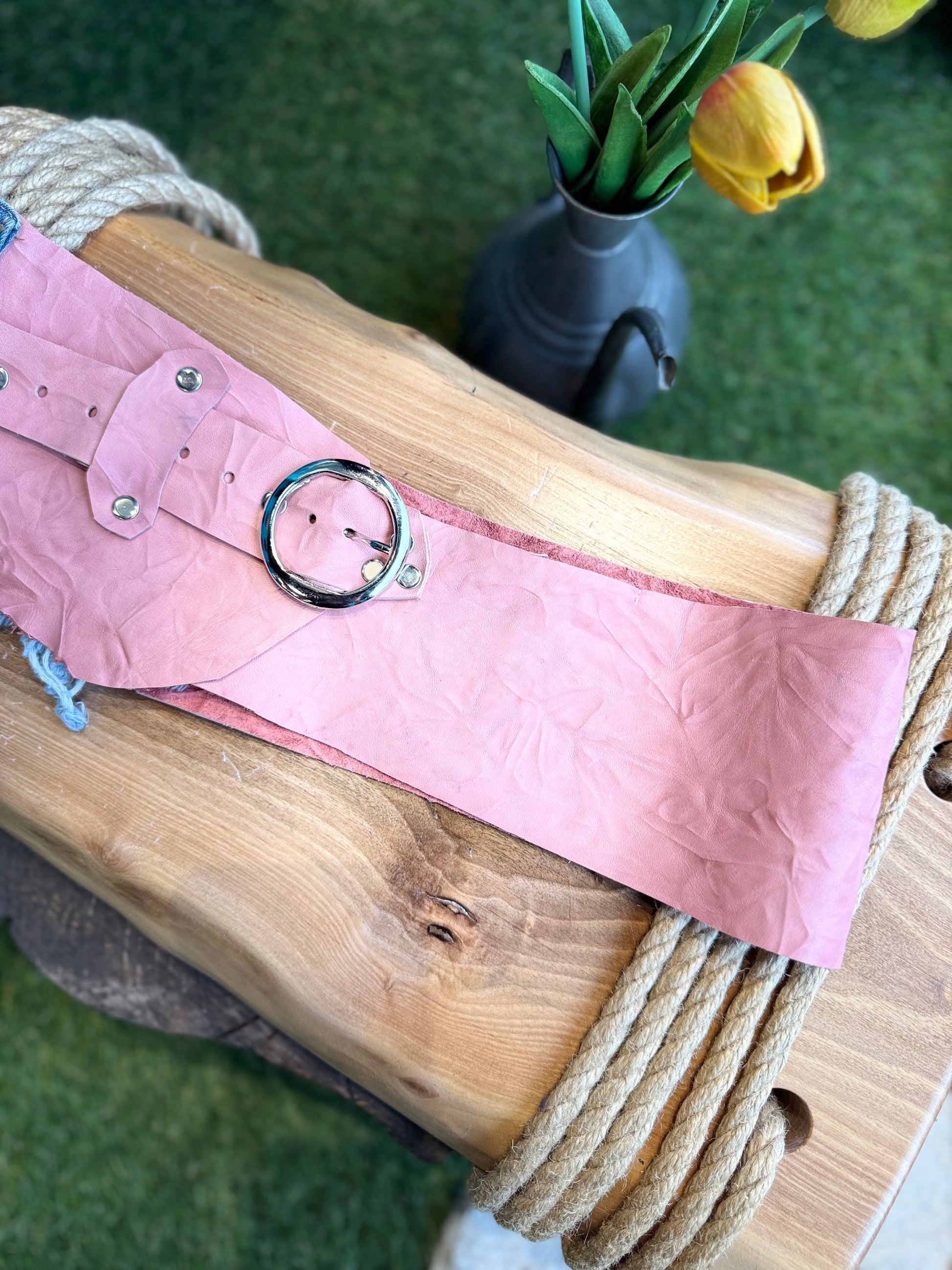 Pinkieby El Yapımı Denim Detaylı Hakiki Deri Bohem Korse Kemer – Bohem Tarz Kadın Giyim Tasarım | Yılday Gür Butik