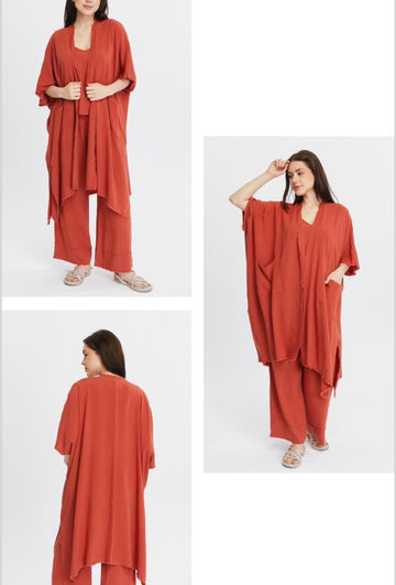Püsküllü Kiremit Keten Hırka – Bohem Tarz Kadın Giyim Tasarım | Yılday Gür Butik