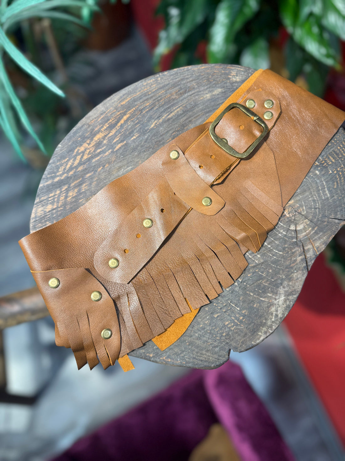 Remington Hakiki Deri Bohem El Yapımı Bel Kemeri – Taba & Krem Aksesuar > Kemer butik bohem giyim – Yılday Gür Butik Üsküdar Emaar