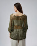 Simli Haki Işıltılı File Triko - Oversize Lüks Dokulu Kadın Kazak Giyim > Üst Giyim > Kazak & Hırka > Kazak butik bohem giyim – Yılday Gür Butik Üsküdar Emaar