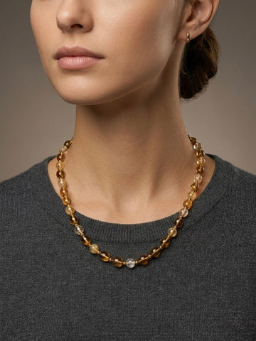 Sitrin ve Kehribar Doğal Taş Kolye El Yapımı Kadın Aksesuar Aksesuarlar > Takılar > Kolye butik bohem giyim – Yılday Gür Butik Üsküdar Emaar