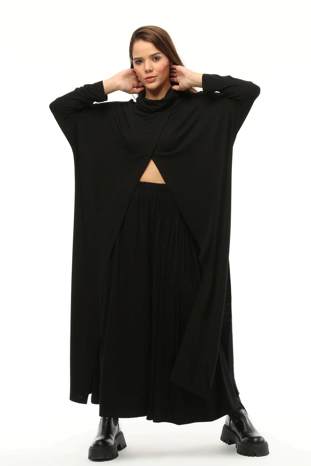 Siyah Triko Degaje Tunik - Yumuşak, Konforlu ve Şık Tasarım Giyim > Üst Giyim > Bluz & Tunik > Tunik butik bohem giyim – Yılday Gür Butik