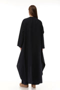 Siyah Uzun Keten Kaftan - Cep Detaylı, Yıkanmış Dökümlü Kumaş butik bohem giyim – Yılday Gür Butik Üsküdar Emaar