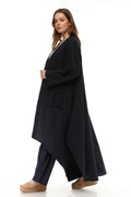 Siyah Uzun Keten Kaftan - Cep Detaylı, Yıkanmış Dökümlü Kumaş butik bohem giyim – Yılday Gür Butik Üsküdar Emaar