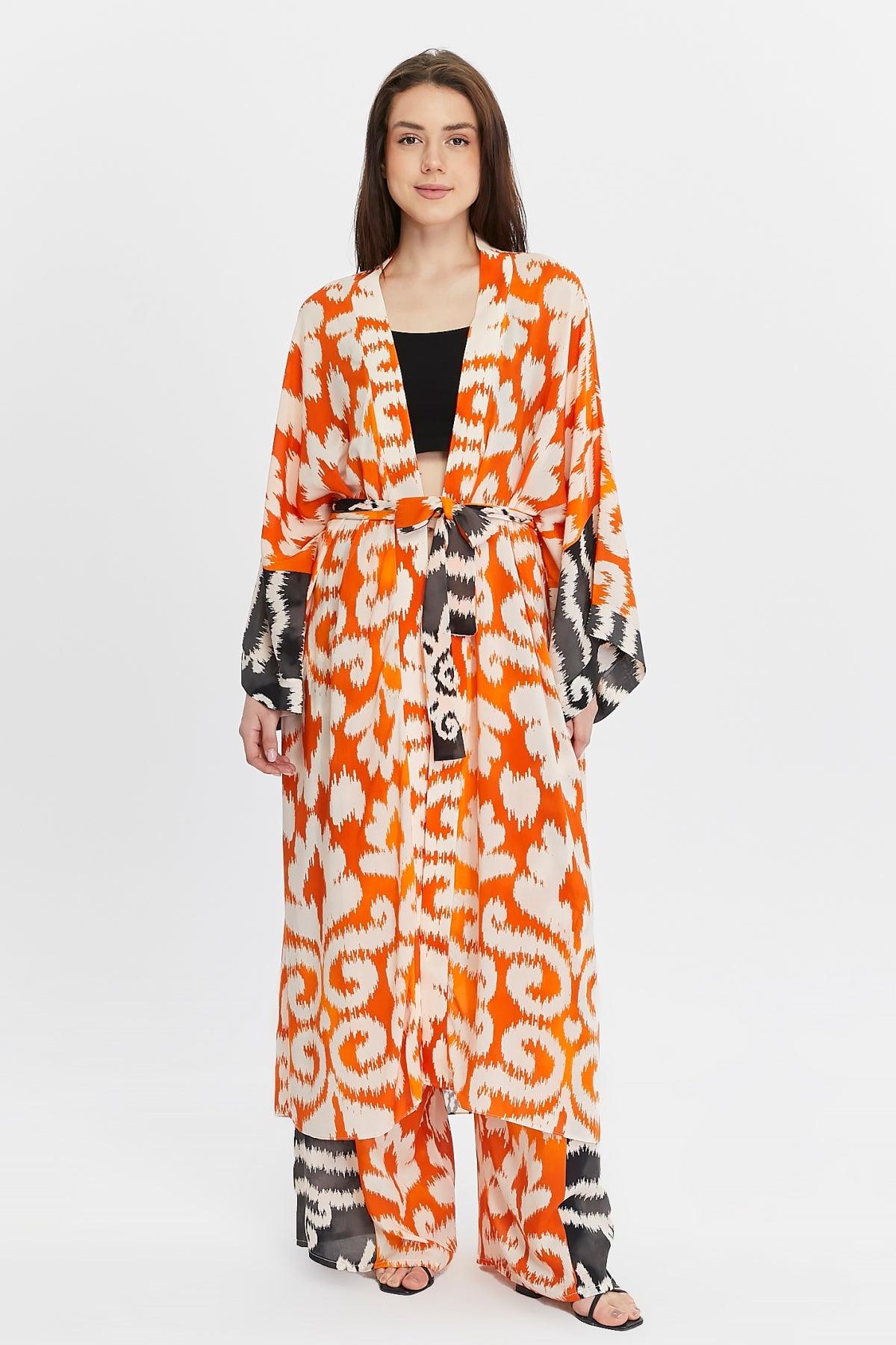 Turuncu Desenli Kimono – Bohem Tarz Kadın Giyim Tasarım | Yılday Gür Butik