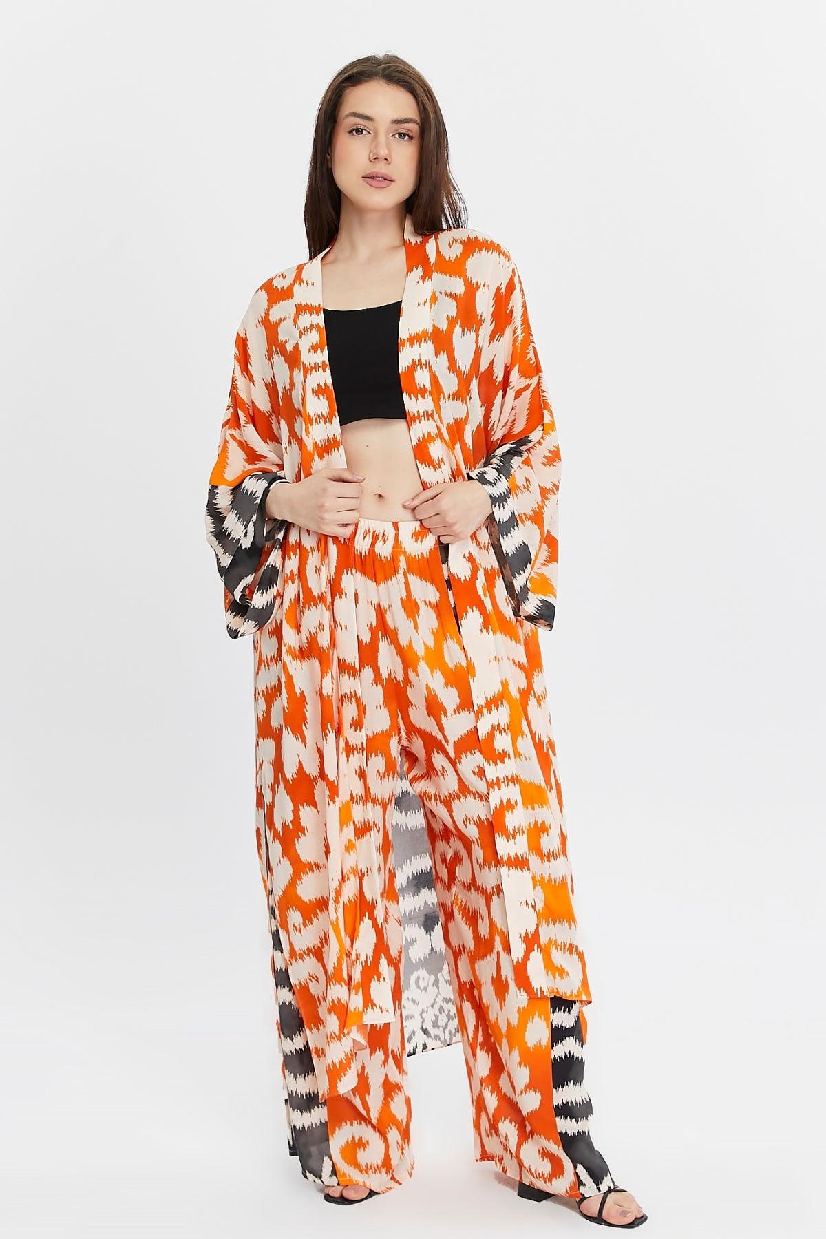 Turuncu Desenli Kimono – Bohem Tarz Kadın Giyim Tasarım | Yılday Gür Butik