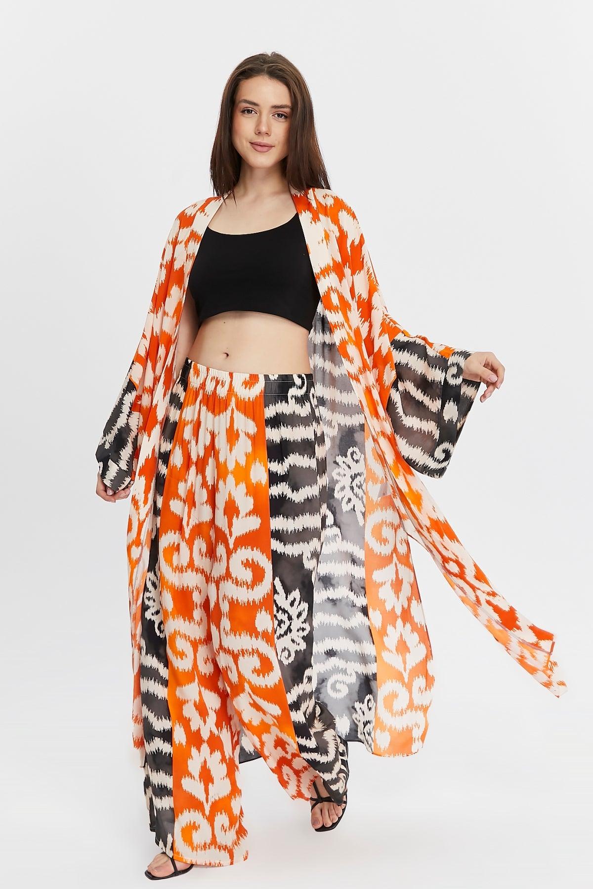 Turuncu Desenli Kimono – Bohem Tarz Kadın Giyim Tasarım | Yılday Gür Butik