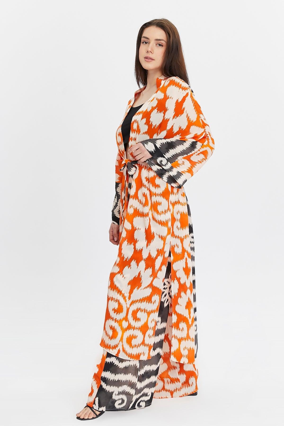 Turuncu Desenli Kimono – Bohem Tarz Kadın Giyim Tasarım | Yılday Gür Butik