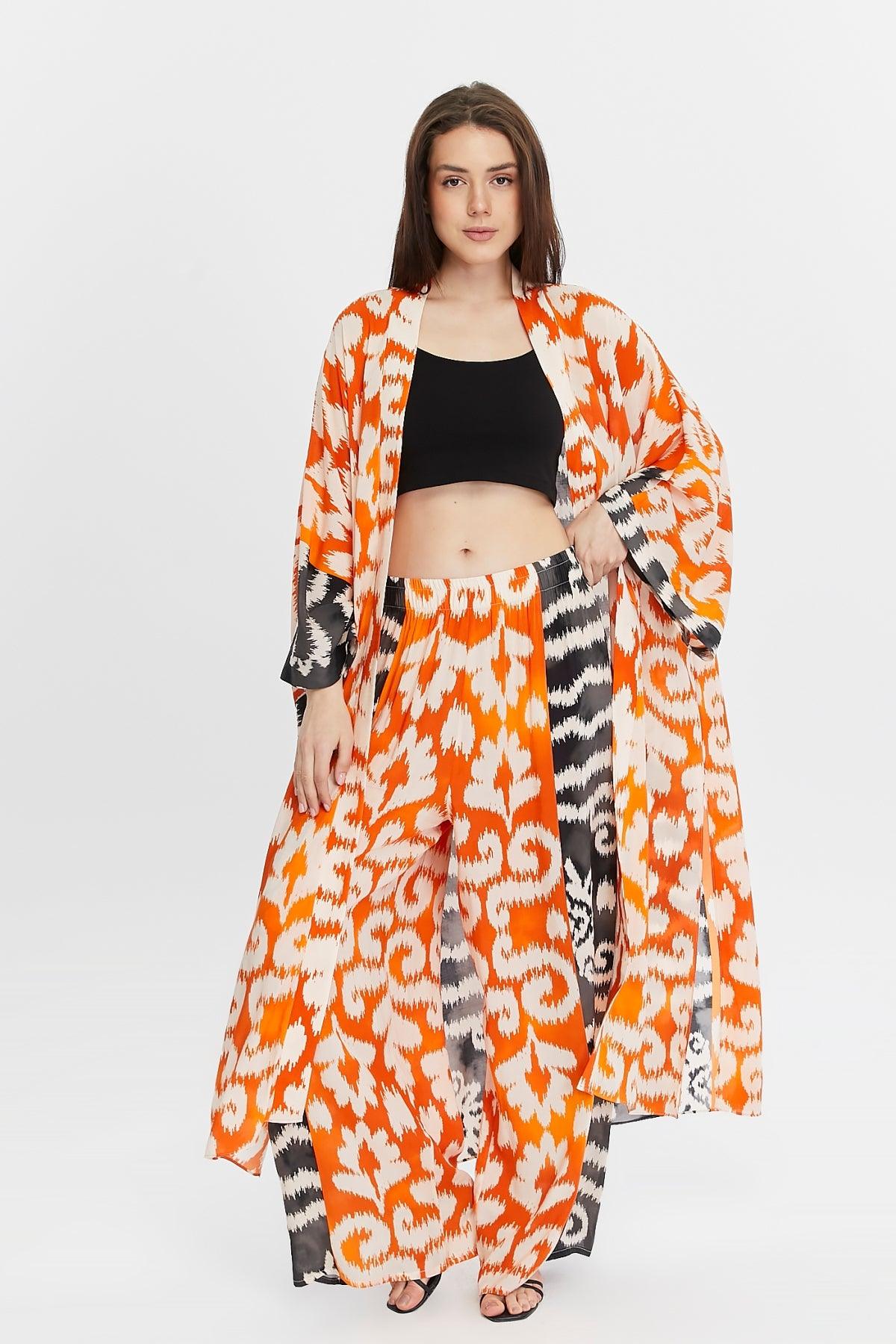 Turuncu Desenli Kimono – Bohem Tarz Kadın Giyim Tasarım | Yılday Gür Butik