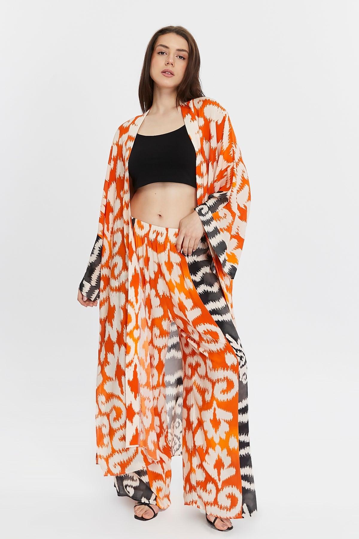 Turuncu Desenli Kimono – Bohem Tarz Kadın Giyim Tasarım | Yılday Gür Butik