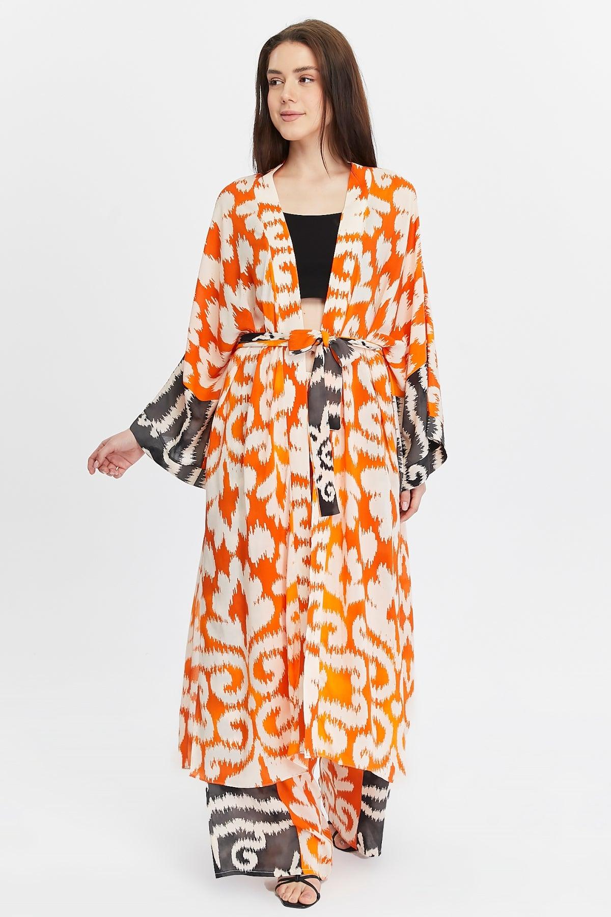 Turuncu Desenli Kimono – Bohem Tarz Kadın Giyim Tasarım | Yılday Gür Butik