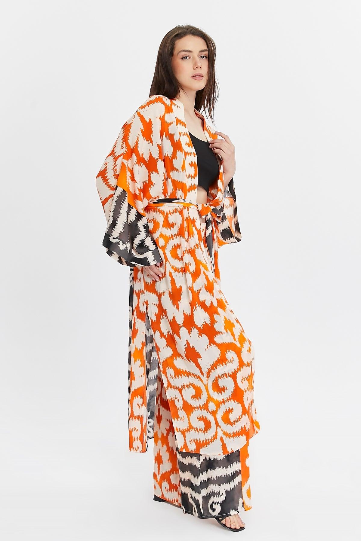 Turuncu Desenli Kimono – Bohem Tarz Kadın Giyim Tasarım | Yılday Gür Butik