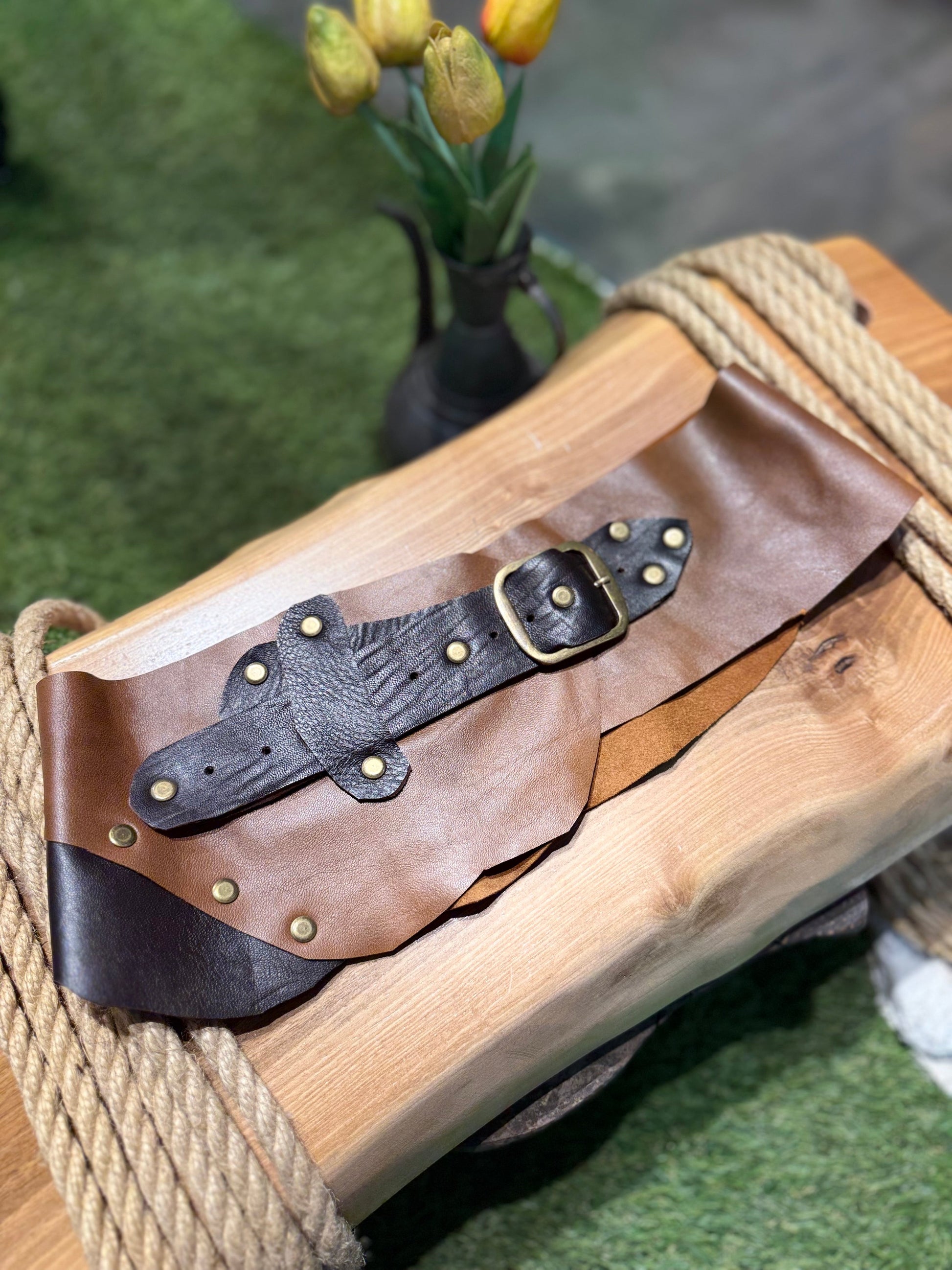 Valora Çift Renk Taba & Acı Kahve Hakiki Deri Tasarım Kemer – Bohem Tarz Kadın Giyim Tasarım | Yılday Gür Butik