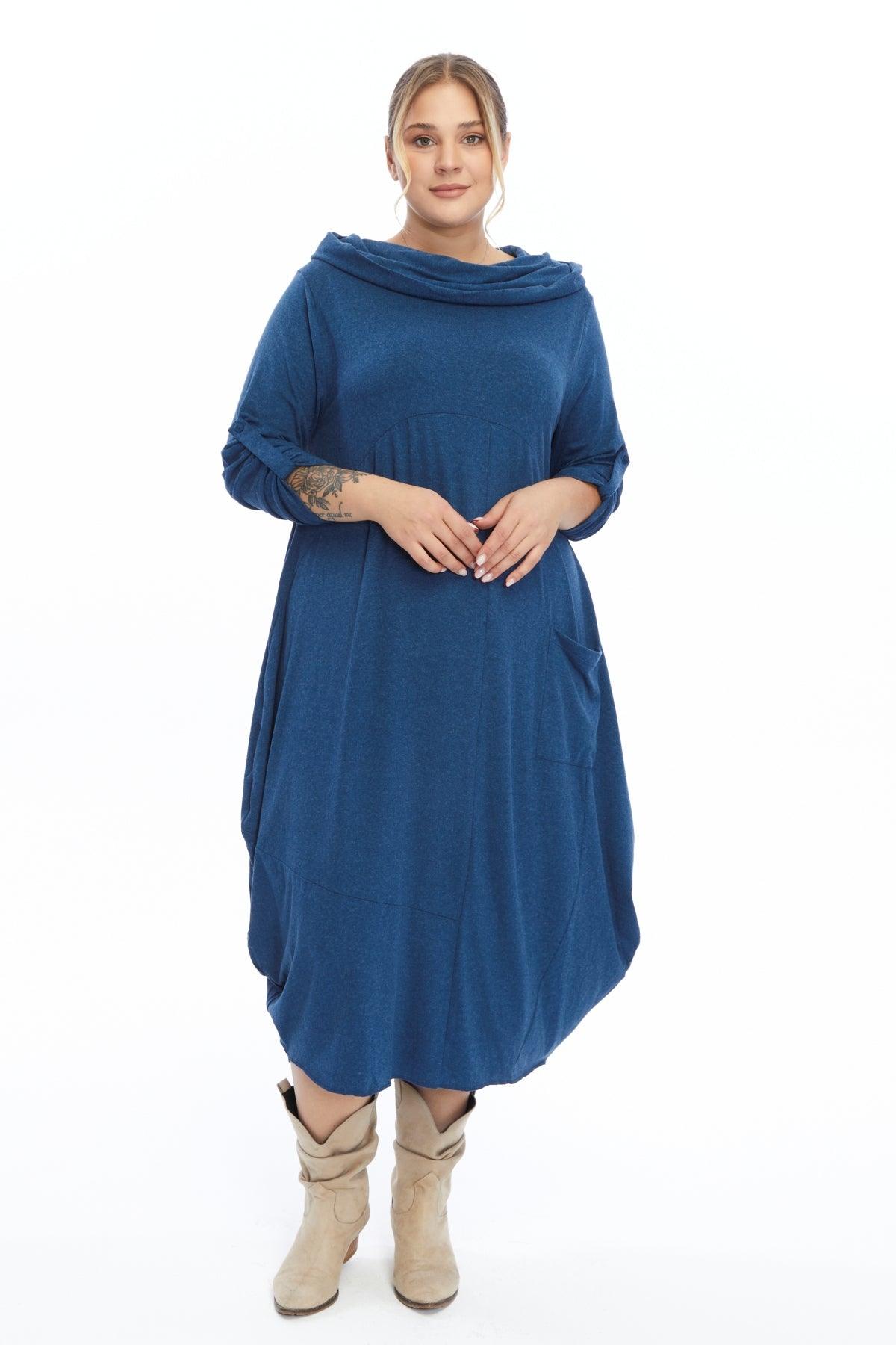 Yün Viskon Kapüşonlu Mavi Elbise Giyim > Elbise butik bohem giyim – Yılday Gür Butik Üsküdar Emaar