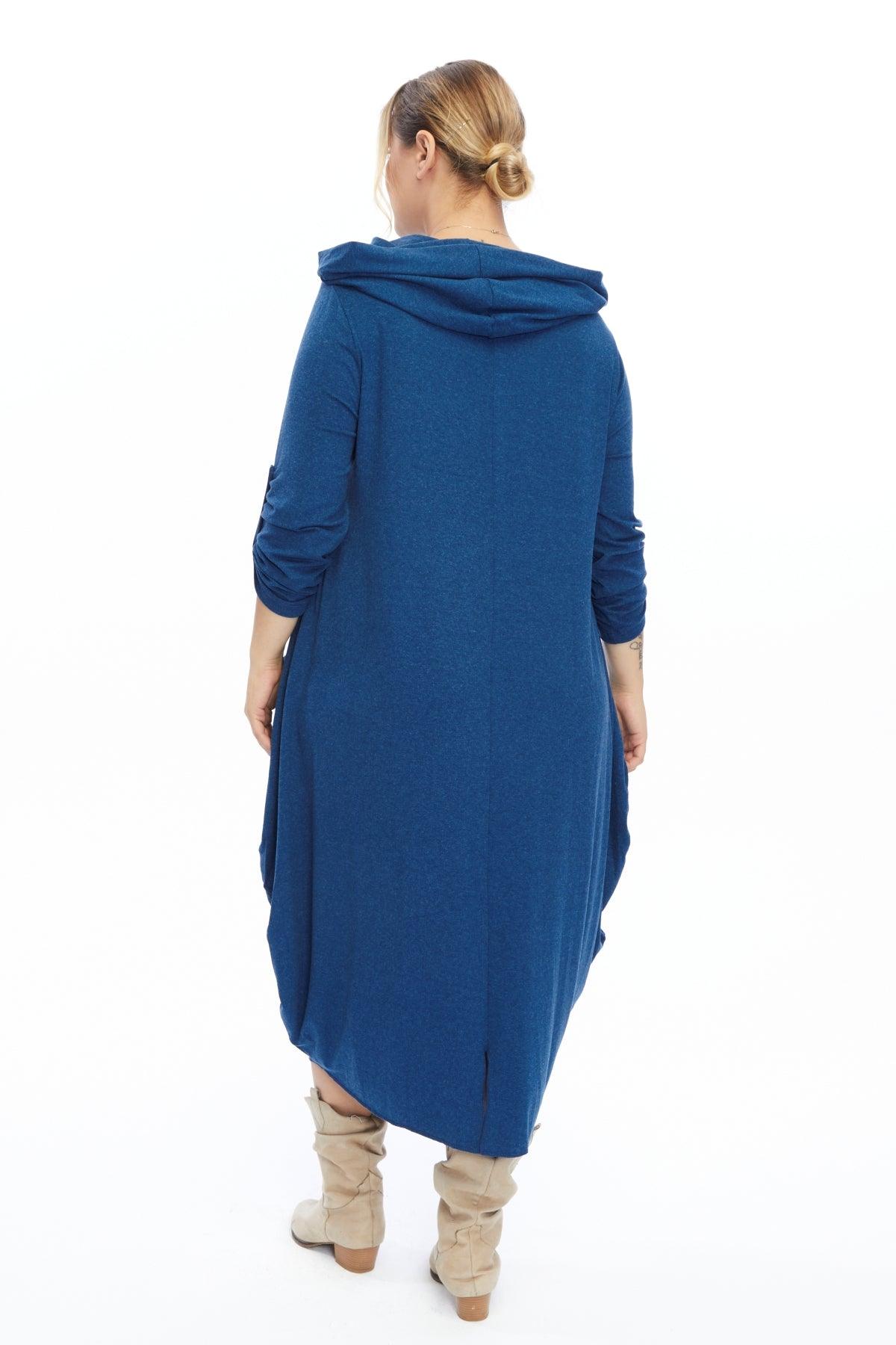 Yün Viskon Kapüşonlu Mavi Elbise Giyim > Elbise butik bohem giyim – Yılday Gür Butik Üsküdar Emaar