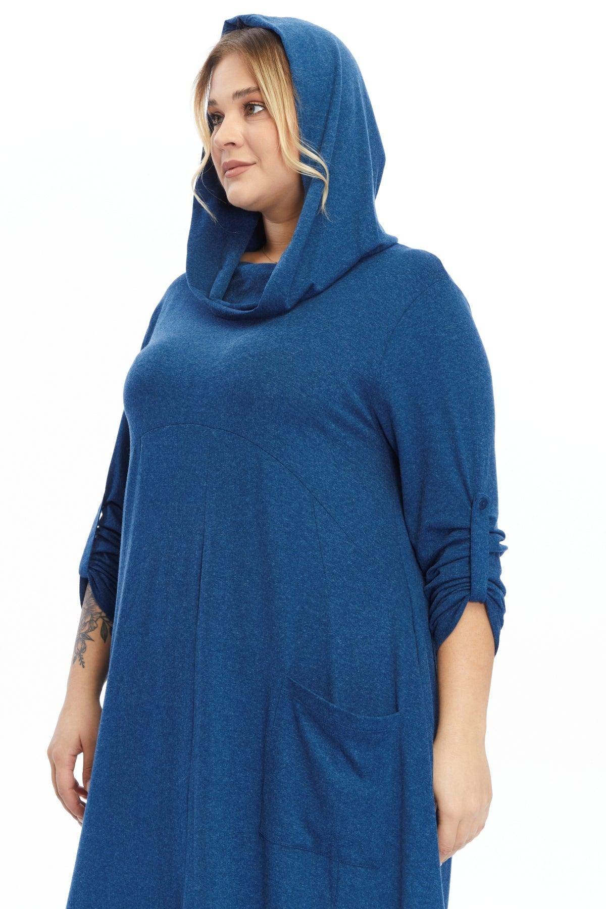 Yün Viskon Kapüşonlu Mavi Elbise Giyim > Elbise butik bohem giyim – Yılday Gür Butik Üsküdar Emaar