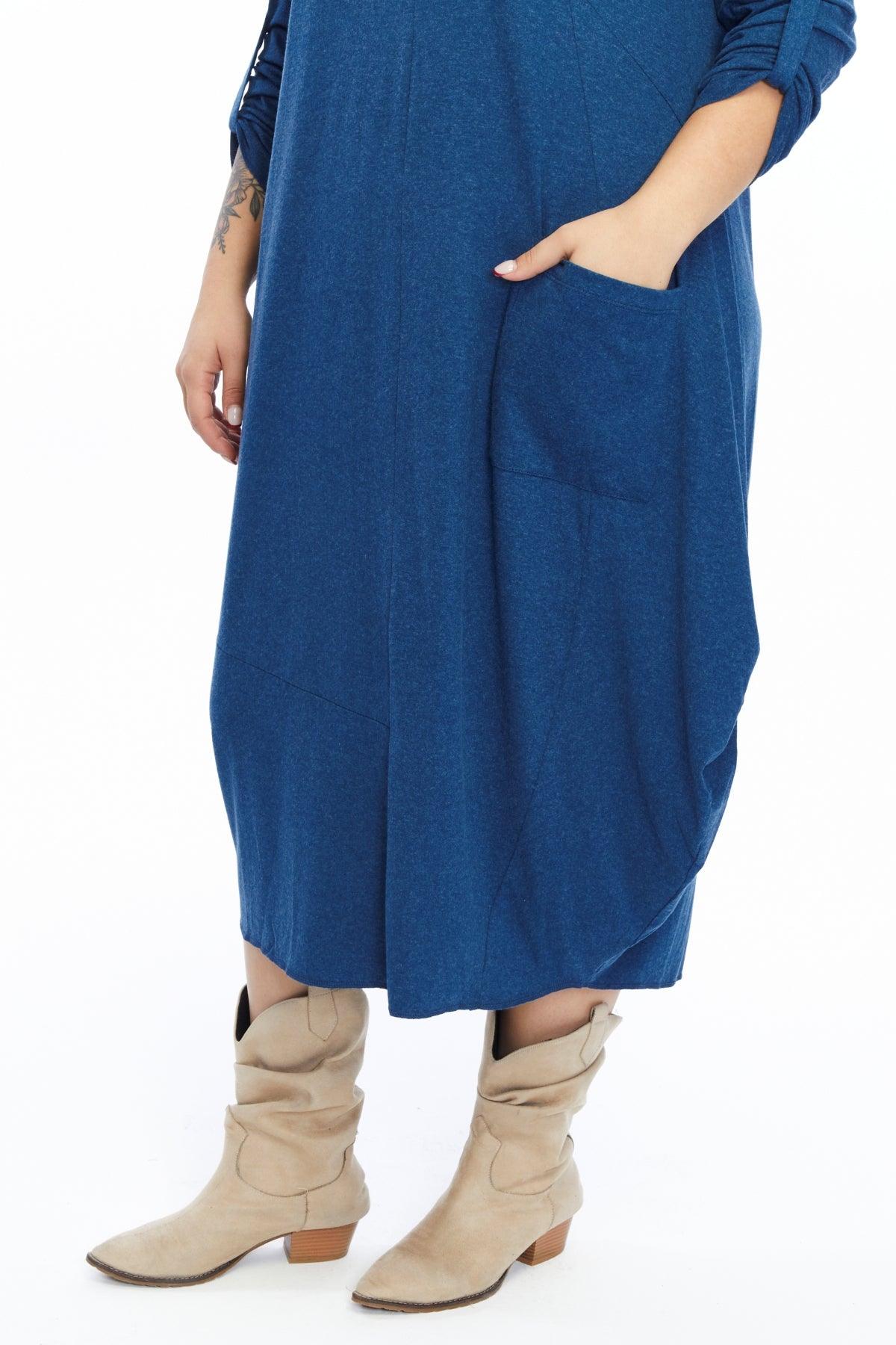 Yün Viskon Kapüşonlu Mavi Elbise Giyim > Elbise butik bohem giyim – Yılday Gür Butik Üsküdar Emaar