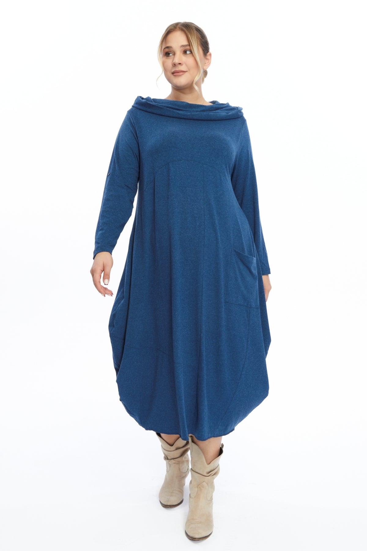 Yün Viskon Kapüşonlu Mavi Elbise Giyim > Elbise butik bohem giyim – Yılday Gür Butik Üsküdar Emaar