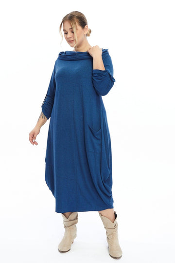 Yün Viskon Kapüşonlu Mavi Elbise Giyim > Elbise butik bohem giyim – Yılday Gür Butik Üsküdar Emaar
