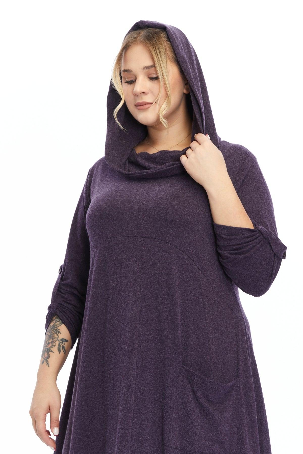 Yün Viskon Kapüşonlu Mor Elbise Giyim > Elbise butik bohem giyim – Yılday Gür Butik Üsküdar Emaar