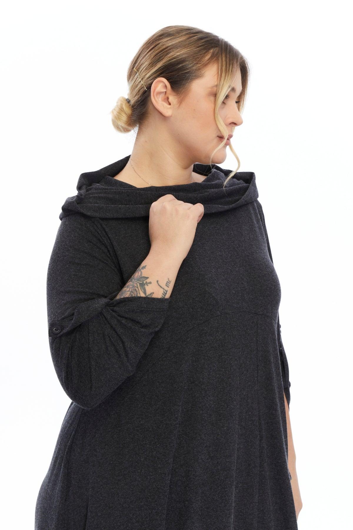 Yün Viskon Kapüşonlu Siyah Elbise Giyim > Elbise butik bohem giyim – Yılday Gür Butik Üsküdar Emaar