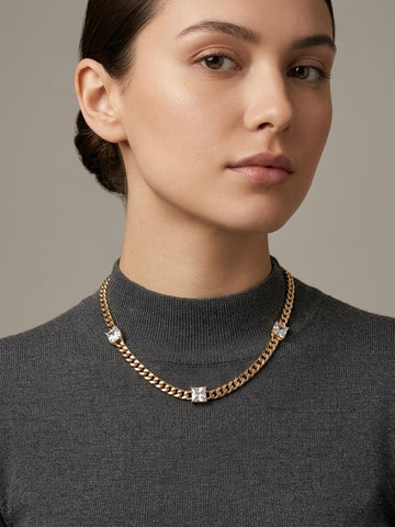 Zirkon Taşlı Kadın Kolye – Lüks Çelik Aksesuar Aksesuarlar > Takılar > Kolye butik bohem giyim – Yılday Gür Butik Üsküdar Emaar